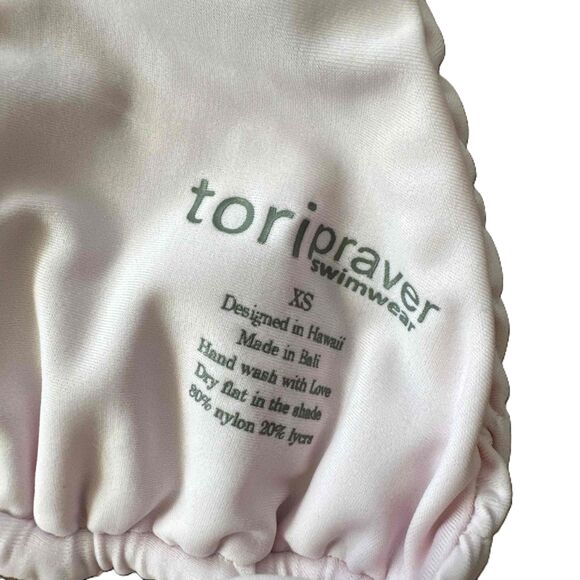 Tori Praver Bikini Top XS Extra Small Baby Pink Triangle Ruched Tie Straps - Picture 3 of 5